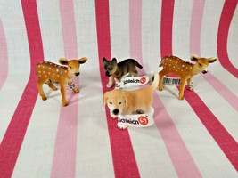 Sweet Retired Schleich 4pc White Tail Fawn Golden Retriever Shepard Pup Figures - £18.98 GBP