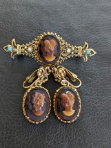 Florenza Marron Cameo Barre Broche Boucles D&#39;Oreilles Faux Perle Strass ... - $2,376.60 MXN