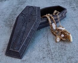 Gothic Gargoyle With Twisted Rose Vine Cross Coffin Jewelry Box Figurine... - $22.99