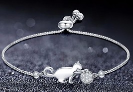 SIPENGJEL Fashion Pave Zircon Cat With Ball Chain Bracelets For Women On Hand Si - £9.88 GBP