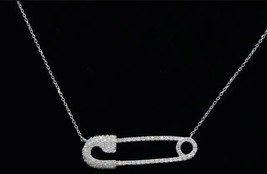 1.50Ct Round Cut Lab Created Diamond Safety Pin Pendant 14K White Gold Plated - £117.78 GBP