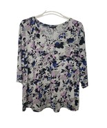 LANE BRYANT Gray V-Neck Tunic Sweater with Purple Floral Print Size 22/24 - £23.35 GBP