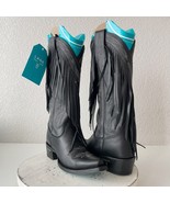 Lane SENITA FALLS Womens Cowboy Boots 5 Black Leather Fringe Western Cow... - $346.50
