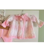 Vtg Baby Knit Crochet Outfit Jacket Sweater Footed Pants  Pink - $338.70 MXN