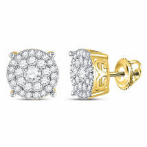 10kt Yellow Gold Womens Round Diamond Fashion Cluster Earrings 1 Cttw - £773.85 GBP