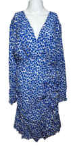 New Mango MNG Dress Womens Large Blue Floral Ruched Ruffled Long Sleeve Chic - £30.00 GBP
