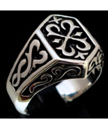 Sterling silver ring Medieval letter X Cross coat of arms high polished ... - £100.59 GBP+