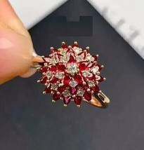 2.10Ct Pear Cut Simulated Red Ruby Engagement Ring 14k Yellow Gold Plated Silver - £102.75 GBP