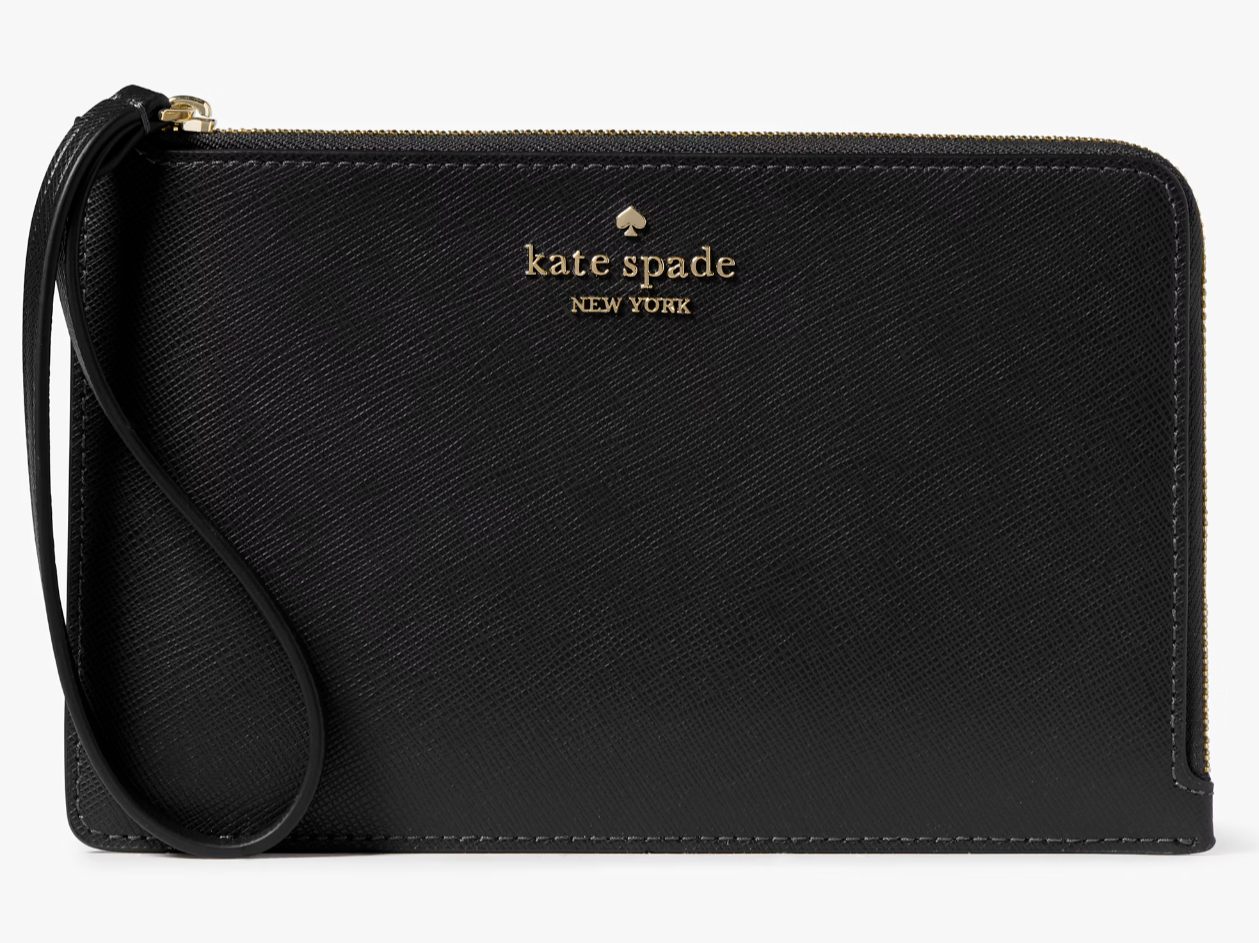 Kate Spade Staci Medium L-Zip Wristlet Black Leather Wallet KG038 NWT $139 MSRP