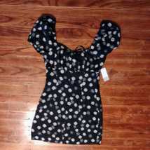 BP MIni Dress Black White Daisy Women Lined Slit Size Small Tie Front  F... - $27.13