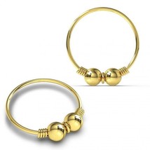 14K Yellow Gold Spring Coil end 2mm Gold Beaded Center 8mm Nose Hoop Ring 22G - £99.20 GBP