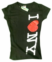 I Love NY New York Womens T-Shirt Spandex Vertical Heart Black - £11.05 GBP