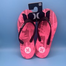 HURLEY Men 11 Flip Flops Sandals Shoes Tropical Palm Tree Rubber Thongs Pink - £9.54 GBP