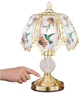 3-Way Touch Table Lamp Colorful Hummingbird Scene Glass Gold Base Home D... - $998.45 MXN