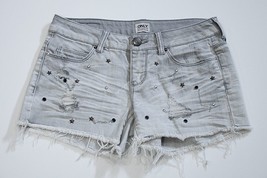 ONLY Blue Behaviour CUT-OFFS Distress GREY WASH LOW Denim STUD Jeans SHO... - $79.17