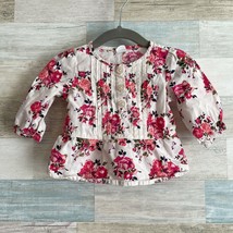 Old Navy Floral Pintuck Henley Blouse Top White Pink Baby Girl 3-6 Month... - $10.88