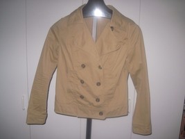 OLD NAVY LADIES BROWN DOUBLE BREASTED COTTON LS BUTTON JACKET-M-WORN ONC... - $9.49