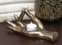 Shunya Mudra Buddha Palm Votive Candle Holder Figurine 9.25&quot;L Yoga Meditation - £18.66 GBP