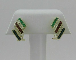 4 Ct Diamond Sapphire Ruby &amp; Emerald Earrings In 14K Yellow Gold Finish - £79.67 GBP