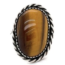 Tiger&#39;s Eye Cocktail Ring 6.1 g Real Solid Sterling Silver 925 Size 4.5 - $73.50