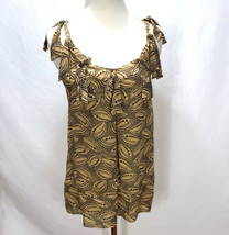 Diane Von Furstenberg Silk Print Tie Detail Sleeveless Top Size S (4) Tan Black - £27.81 GBP