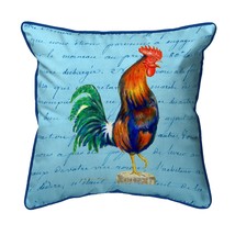 Betsy Drake Blue Rooster Script - Large Indoor Outdoor Pillow 18x18 - $47.03