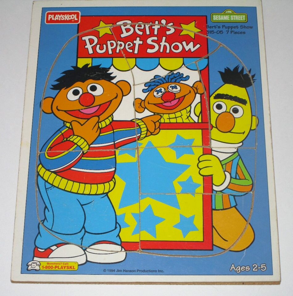 Playskool 1994 Wooden Sesame Street Bert's Puppet Show Puzzle #315-05 - $9.89
