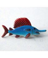 Enamel Blue Swordfish Marlin Brooch or Pin Vintage ROK Korea Excellent - $15.90