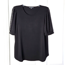 Adrianna Papell Swiss Dot Sleeve Scoop Neck Top Size M Black Stretch - $24.25