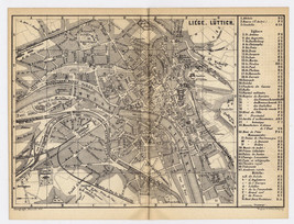 1885 Antique City Map Of Liege Liège Lüttich / Belgium - £17.77 GBP