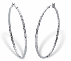 Banded Hoop Earrings In Silvertone 2" - £55.74 GBP