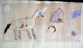 1889 Antique Scrapbook Folk Art Horse Sketch Hollond Pres Church Normal School - £70.43 GBP