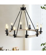 Rustic Farmhouse Chandelier: 32&quot; Black Metal &amp; Wood - $3,696.24 MXN