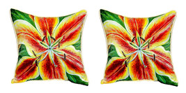 Pair of Betsy Drake Yellow Lily Small Pillows 12 Inch X 12 Inch - £55.38 GBP