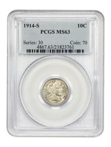 1914-S 10C PCGS MS63 - £342.02 GBP