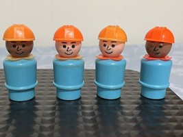 Vintage Fisher Price Little People Lot Plastic Construction Guys 4pc - $21.84