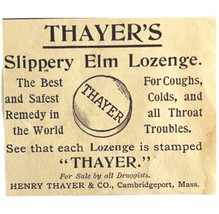 Thayer&#39;s Slippery Elm Lozenge 1894 Advertisement Victorian Medical 1 ADBN1hh - £7.81 GBP
