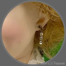 Clear Rhinestone Gold Tone Dangle Doll Earrings •18-20 Inch Vintage Doll Jewelry - $7.84