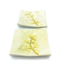 2Pc Floral Trinket Dish Hand Painted Handmade Ceramic Square Ring Holder... - £24.52 GBP