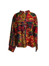 Chicos Jacket Size 2 Large Silk Bright Multicolor Embroidered Button Front Bold - £30.50 GBP