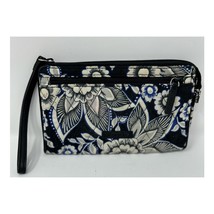 Vera Bradley Women&#39;s Black Blue Gray White Snow Lotus Zippered Wallet - $23.03 CAD