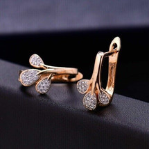 1Ct Round Cut CZ Moissanite Women&#39;s Leafy Style Earrings 14K Rose Gold Plated - £89.80 GBP
