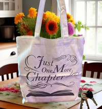 Beige Tote Bags Grocery Reusable Cotton Bag For Women Just One More Chapter - £15.81 GBP