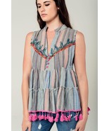 Embroidery Sleeveless Blouse With Tassels - $84.86 CAD
