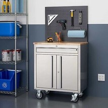 Workbench Workshop Work Table Garage Mobile Rolling Tool Heavy Duty Steel 31&quot; ~~ - £617.67 GBP