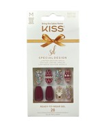 Kiss Nails Special Press Glue Manicure Medium Coffin Maroon Reindeer Chr... - £13.27 GBP