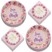 HOME &amp; HOOPLA Mother&#39;s Day Party Supplies - Pink &amp; Purple Floral With Metallic G - £16.27 GBP