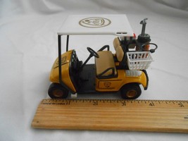 Cute little mini die-cast toy golf Cart Yellow w/ golf bag, cooler, basket - $14.36