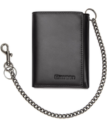 Genuine Leather Trifold Wallet with Chain, RFID Blocking for Bikers (Black) - €27,90 EUR