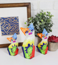 Ebros Balinese Wood Handicrafts Bright Colors Cat Family Set of 3 Figurines - £16.77 GBP